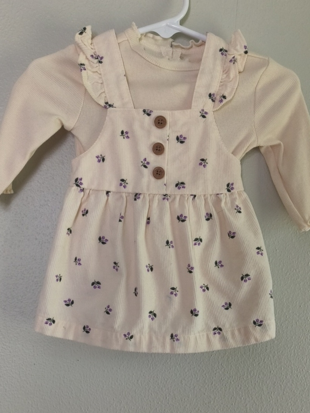 Carter's Cream Floral Pinafore Dress with Long-Sleeve Singlet And Tights